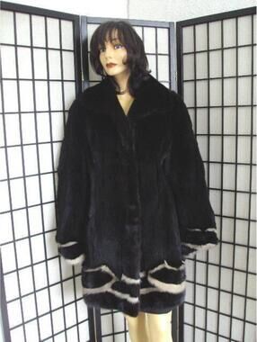 SHOWROOM NEW SHEARED BLACK WALLABY KANGAROO & MINK FUR JACKET COAT WOMEN SIZE 8